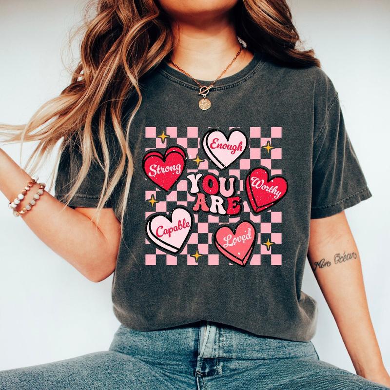 Positive Affirmations Shirt, Teacher Valentine Day Gift, Candy Heart Tshirt Valentines Day Tee, Valentines Shirt for Teacher 9YA