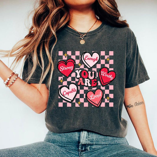Positive Affirmations Shirt, Teacher Valentine Day Gift, Candy Heart Tshirt Valentines Day Tee, Valentines Shirt for Teacher 9YA