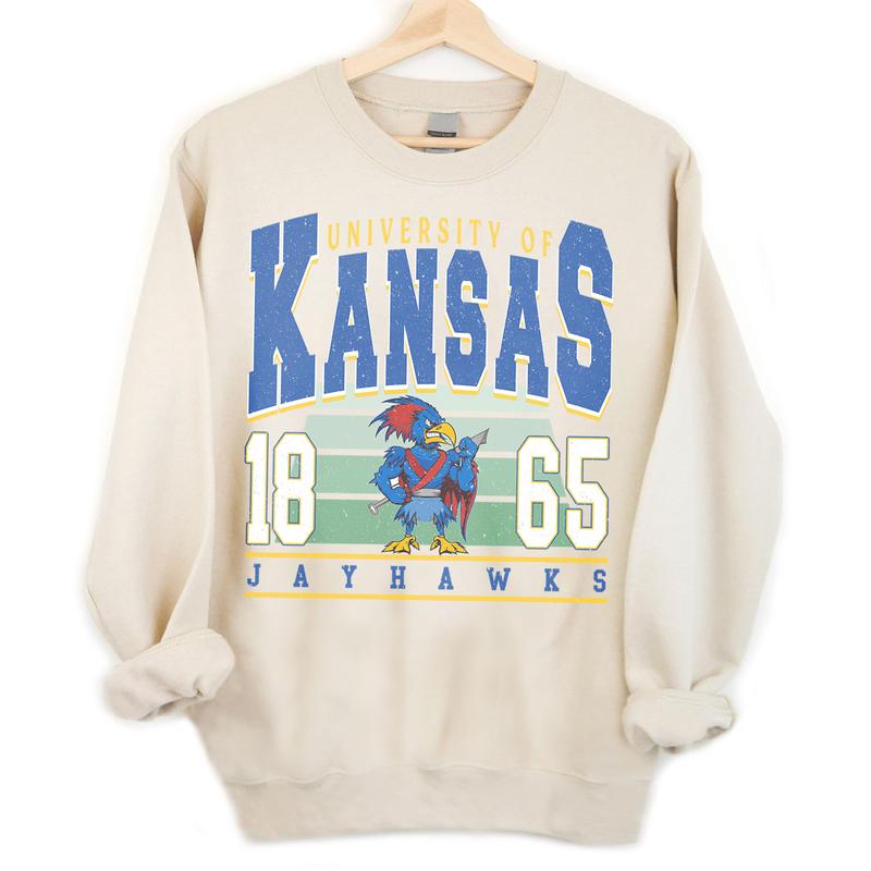 Kansas Jayhawks Vintage NCAA Sweatshirt, Unisex Jayhawks Football Shirt, Classic Sport Hoodie, Gifts for Football Fans, Cotton T-Shirt, Clothing