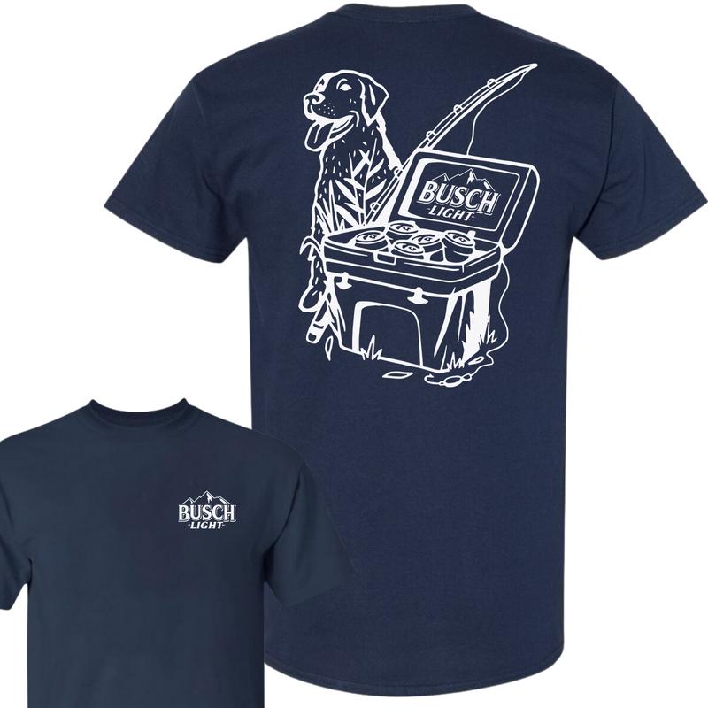 Busch Light Fishing Scene With Dog & Cooler 2 sided T-Shirt, Hunting T-Shirt, For Men, For Women