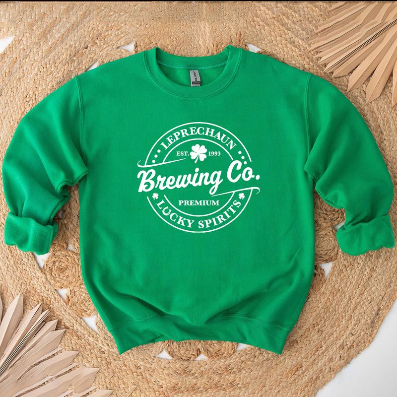 Leprechaun Brewing Co St Patricks Day Crewneck Sweatshirt, Hoodie, T-shirt, St. Patrick's Day Gifts