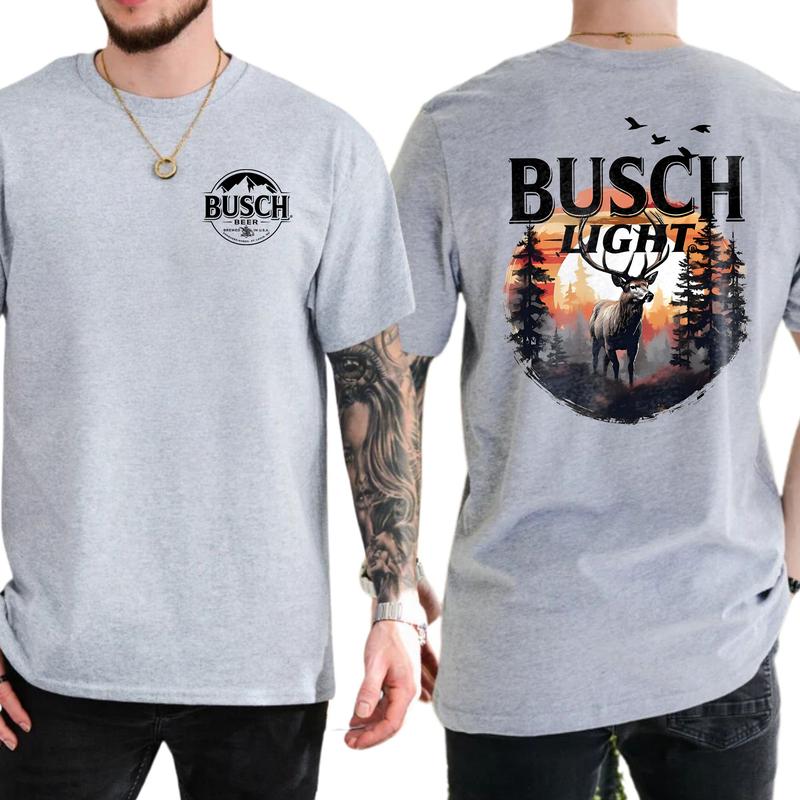 Busch Light Hunt Buck Sunset 2 Sided T-Shirt, Hunting Shirt, Outdoor Life, Buck Hunt, Classic Cotton Top, Soft Fabric Shortsleeve Shirt
