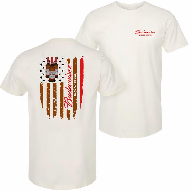 Budweiser King Of Beer Flag Usa T-shirt - 2 Side - Modern Fit - Men's And Women's Choices - Choose Your Fashion - Wide Size Selection - Variety In Col