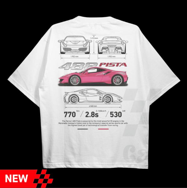 Drive in Style Car-Themed T-Shirts, 488 Pista T-Shirt, 488 Pista Technical Specs T-Shirt, Racing Shirt, Sport Car Shirt Top Menswear Streetwear