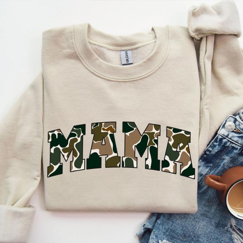 MAMA Camo Old School Bottomland Pattern Crewneck Sweatshirt, Hunting Mama, Hunting Season Unisex Sweatshirt