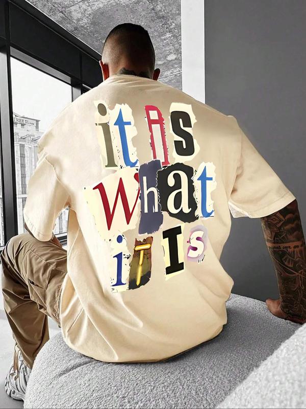 Men's Letter Print Round Neck Tee, Regular FitÂ Casual Short Sleeve T-shirt, Graphic Tees,Â Streetwear, Summer Clothes,Â Men Summer Top