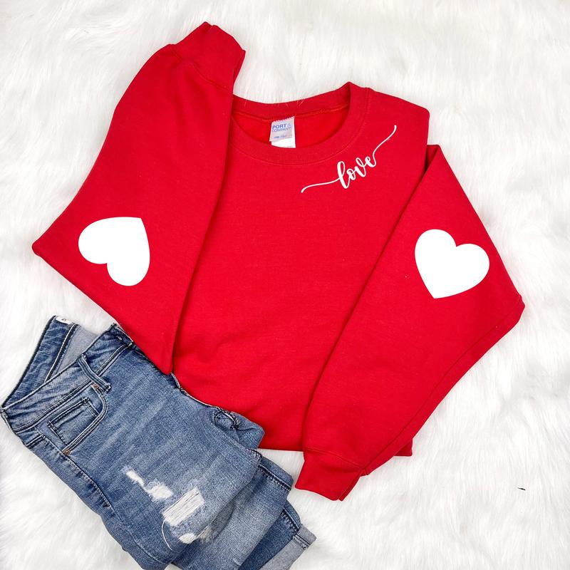 Valentine's Sweatshirt, Heart Elbow Patch, Love Heart Sweatshirt, Heart Arm Patches, Cute Valentine's Sweater, Teacher Valentine's Shirt