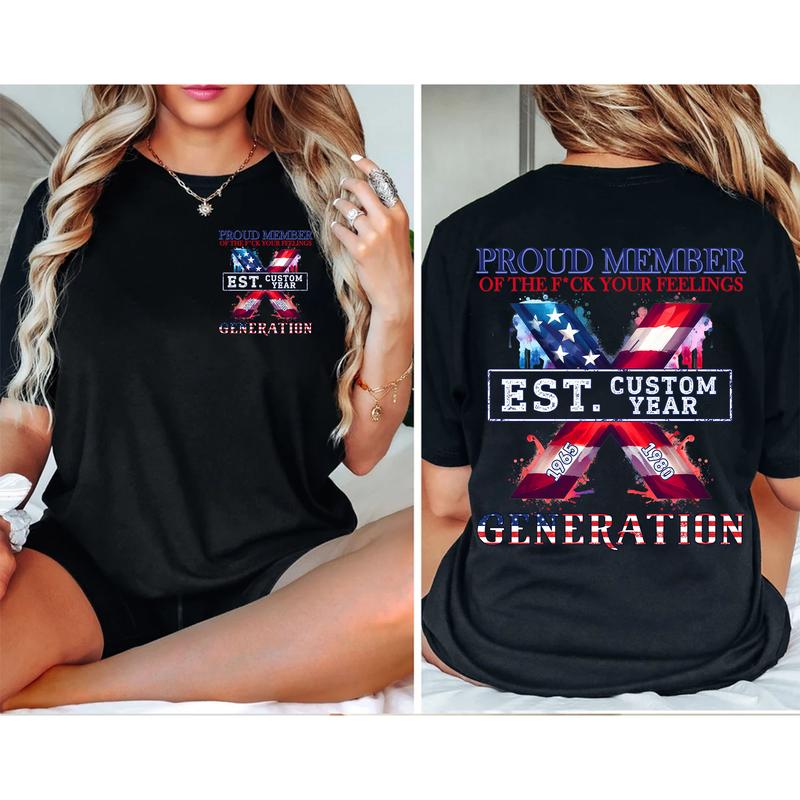 Est.Custom Year Proud Member Gen X 2 Side T-shirt, 1965-1980 Hose Water Gen X Shirt, Proud Member Flag Generation Shirt