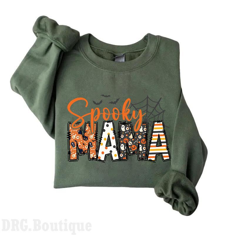 Mama Spooky Halloween Sweatshirt, Crewneck Fall Season Mommy Shirt, Spooky Vibes, Halloween 2024 Merch Women's Shirt, Halloween Gift Sweatshirt Cotton