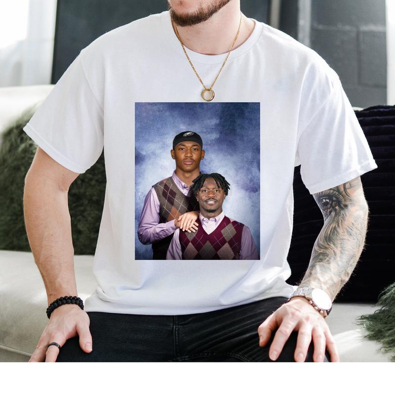 Devonta Smith Aj Brown Step Bros Parody T-Shirt, Funny Football 90s Bootleg Unisex Shirt Classic Cotton Fabric Jersey Medium Menswear Top Collar