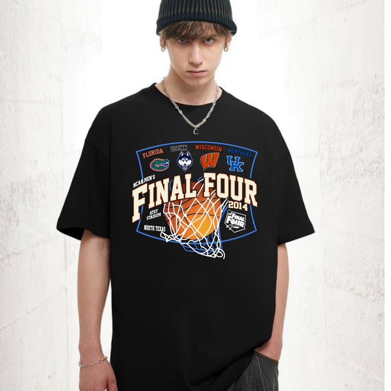 NCAA Men's Final Four 2014 Basketball Florida Uconn Wisconsin Kentucky T-Shirt Top Unisex Cotton Menswear Retro Sport football fan Tshirt Streetwear