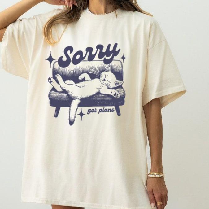 Sorry Got Plans Graphic T-Shirt, Vintage Unisex T-shirt, Vintage Kitten T-shirt,