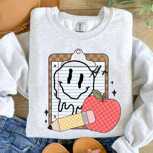 Drippy Smiley With Clipboard Sweatshirt - Ash Grey - Teacher
