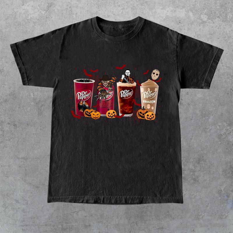 Dr Pepper Horror Shirt, Horror Movie Characters Shirt, Halloween Crewneck, Spooky Season, Halloween 2024 T-shirt