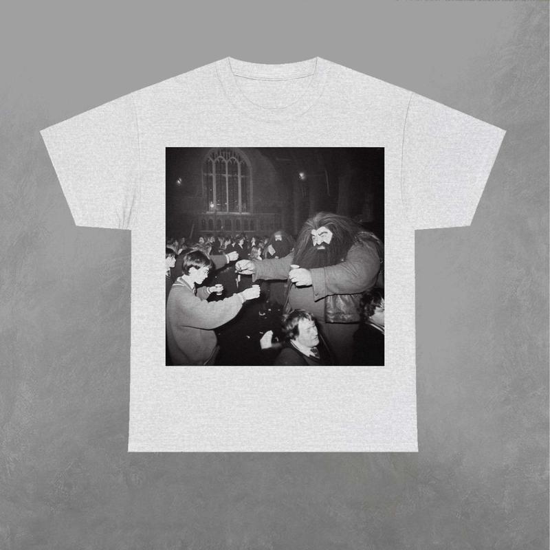 Hagrid and Potter Cheering Shirt, Wizard House Shirt, Wizarding Fan, Retro Funny Movie Graphic Shirt Classic Fabric