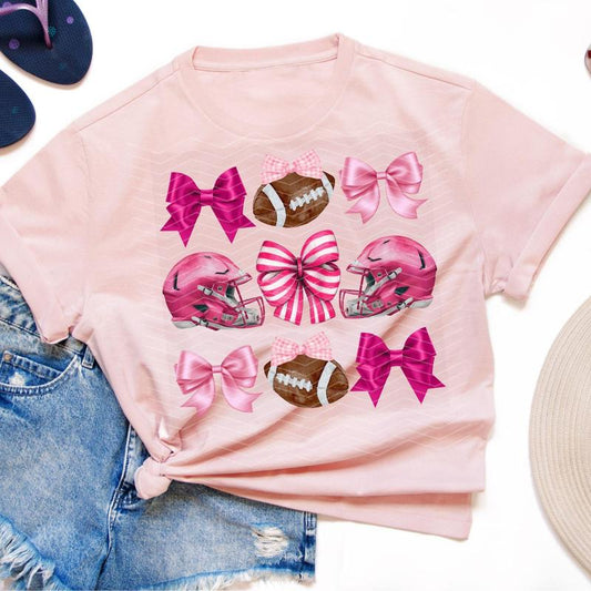 Coquette Pink Out Football Sweatshirt, Preppy Pink Out Shirt, Fight Cancer Football Sweater, Pink Out Bow Tee, Full Sizes, Full Colors, Cotton Round N