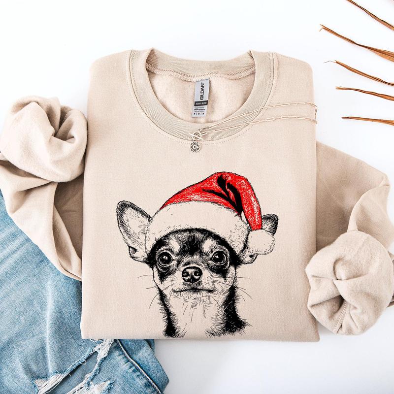 Chihuahua, Santa, Dog, Christmas, Dog Lover, Pet Sweatshirt, Crew Neck, Women's, Crewneck