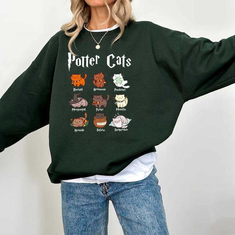 Potter Cats Sweatshirt Hoodie Shirt, HP Gifts Cotton Relaxed Fit potterhead gift potterhead sweater harry potter potterhead fan