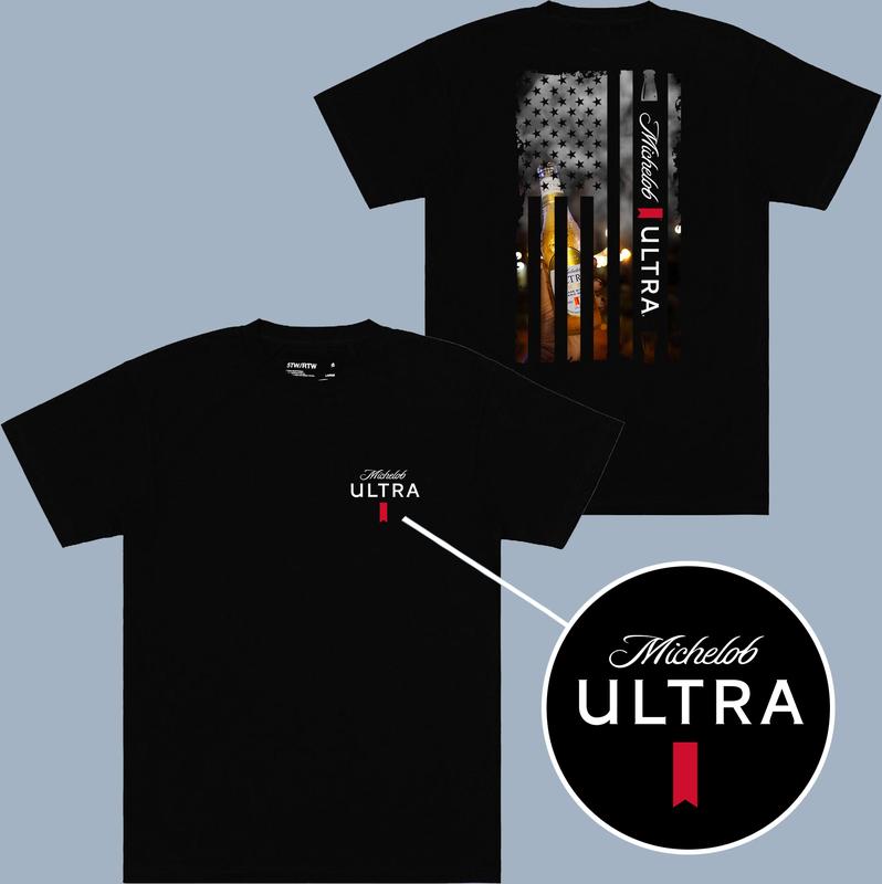 Michelob Ultra Pure Gold Smoke Logo Flag T-shirt - 2 Side - For Everyone - Plentiful Color Options - Pick Your Look - Extended Size Range - Gym To Str