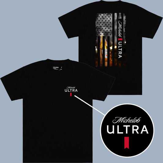 Michelob Ultra Pure Gold Smoke Logo Flag T-shirt - 2 Side - For Everyone - Plentiful Color Options - Pick Your Look - Extended Size Range - Gym To Str