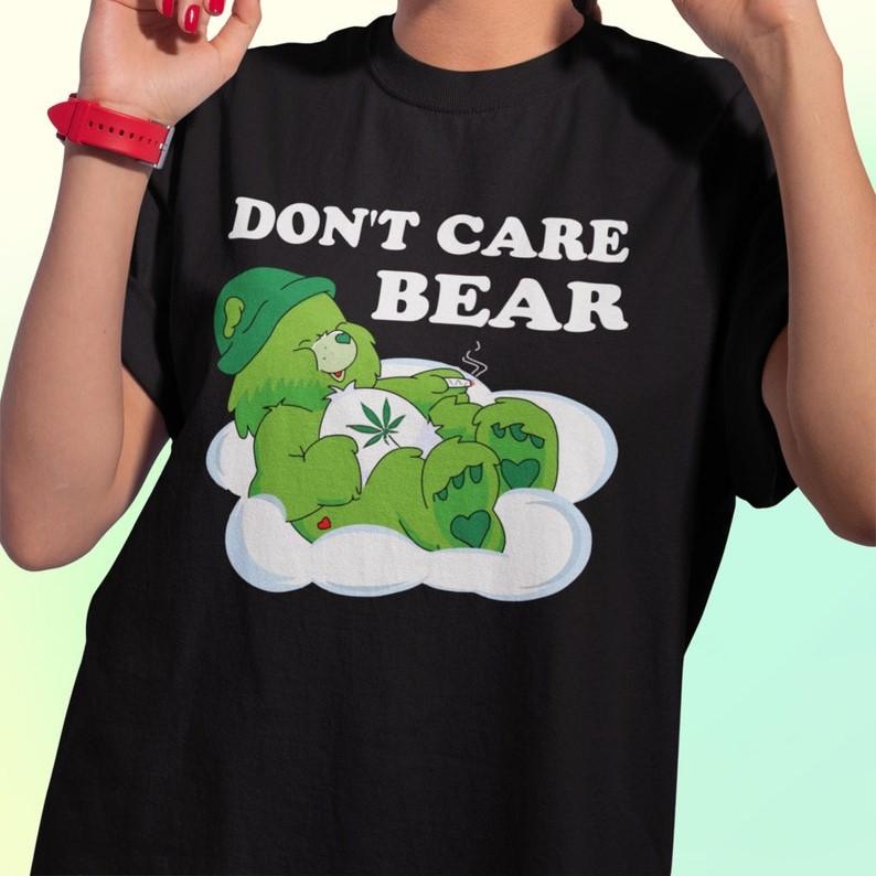 Cannabis Don't Care Bear Vintage T-Shirt, Unique Weed Lover Shirt, Marijuana Smoking Graphic Tee for Fans, Unisex Trendy Fashion Gifts