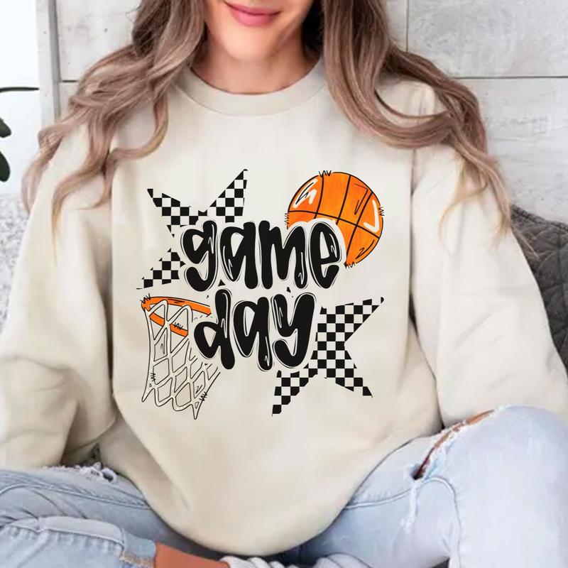 Game Day Basketball Star Go Team Unisex Crewneck Sweatshirt, Basketball Mom, Basketball Mama Shirt Cotton Sweaters