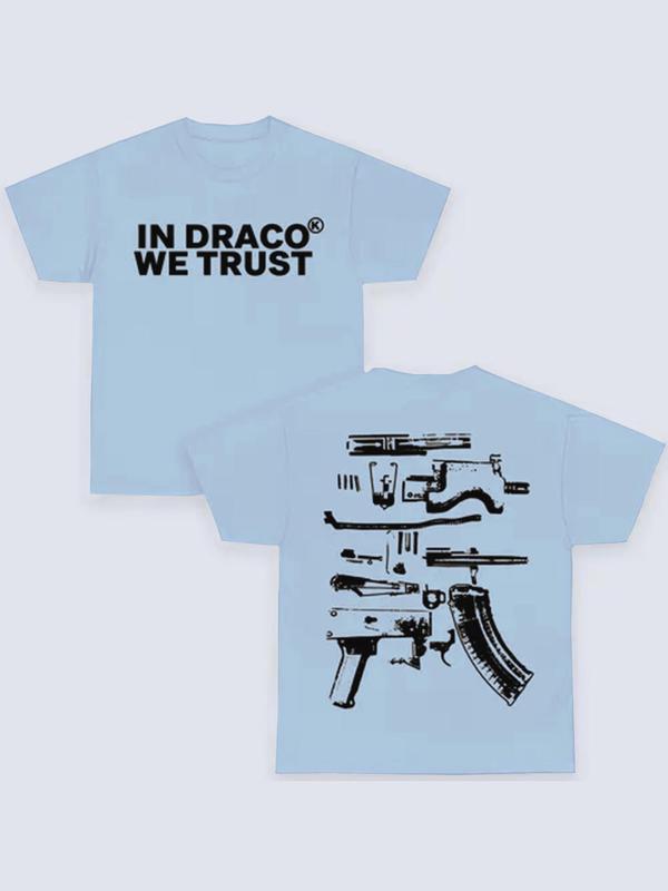 Men's Letter Graphic Print Round Neck Tee, Regular Fit Casual Drop Shoulder Short Sleeve T-shirt, Men's Summer Top for Daily Wear, Black Girl Outfits,