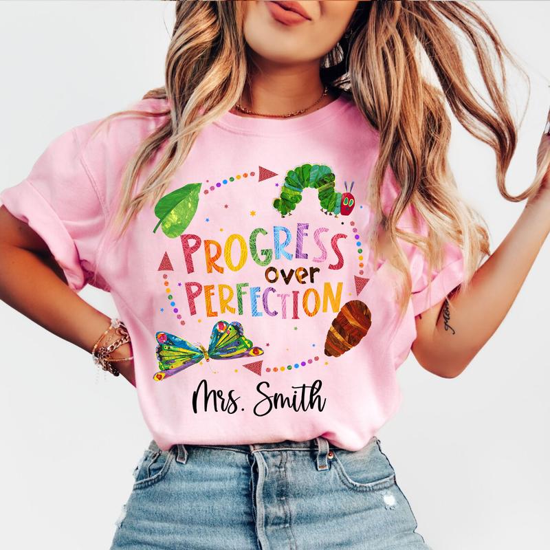 Progress Over Perfection Custom Teacher Name Shirt (Please Inbox In Message Or Note In Ordered), Progress Over Perfection Shirt, Teacher T-shirt, Frie