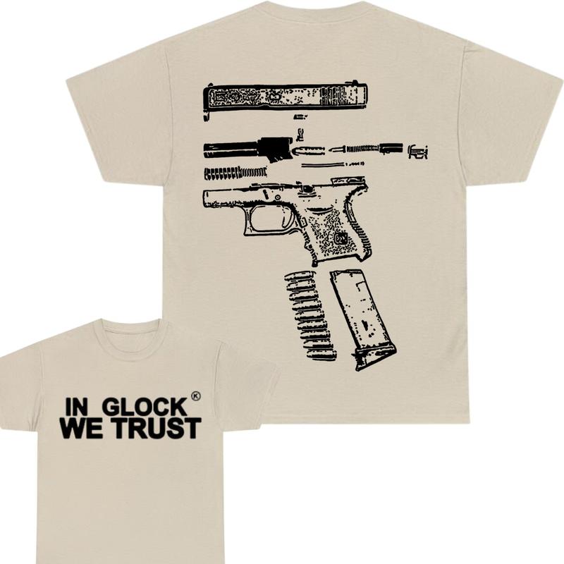 IN GLOCK WE TRUST 2 side T-shirt,Design Black- White, T-shirt For Men, GIft For Men,Full color, Menswear Top