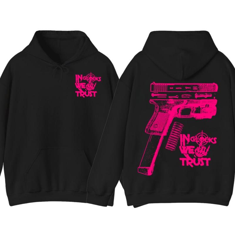 In Glock We Trust Skeleton 2 Side Hoodie & Sweater,Men's & Women's Tops,Glock Hoodie,Glock Pink Color ,For Her,For Him Classic Menswear
