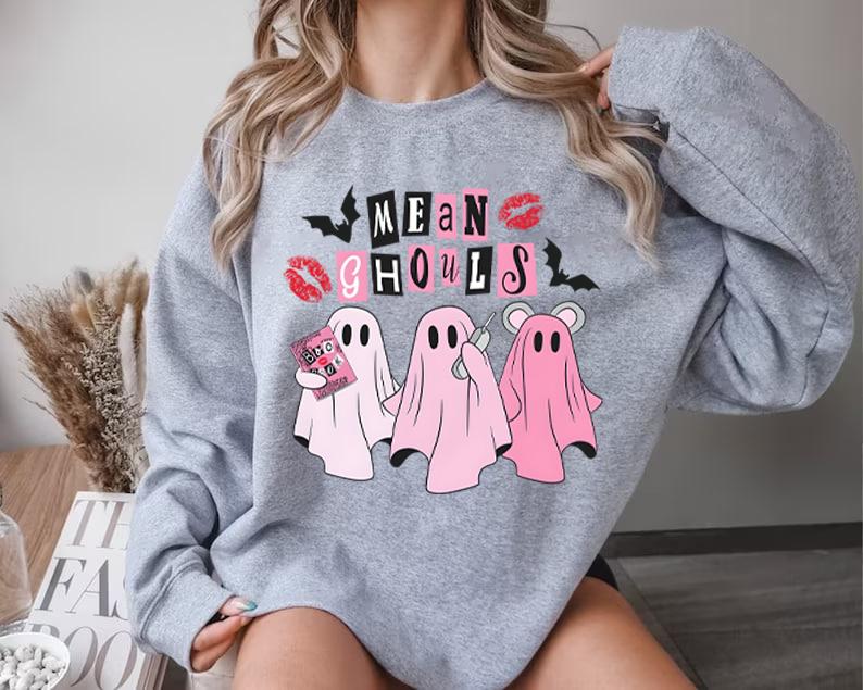 Mean Ghouls Sweatshirt, Cute Pink Ghosts Sweatshirt, Halloween Party Hoodie, Halloween Gifts, Halloween Ghost Sweatshirt, Spooky Season, Halloween Mea