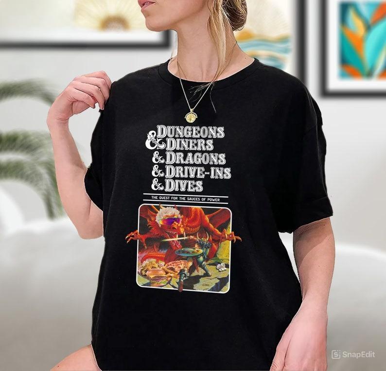Dungeons And Diners, Dragons And Drive-Ins And Dives T-Shirt, Dragons Playing Houses, Humans Shirt
