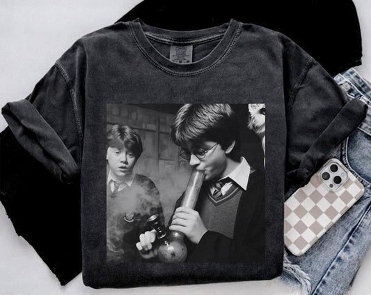 Vintage Meme 90s Comfort T-shirt, Funny Harry And Ron Smoking Comfort Shirt, Potter Tshirt Wizarding Fan Christmas Birthday Gift Potter. Comfort Color