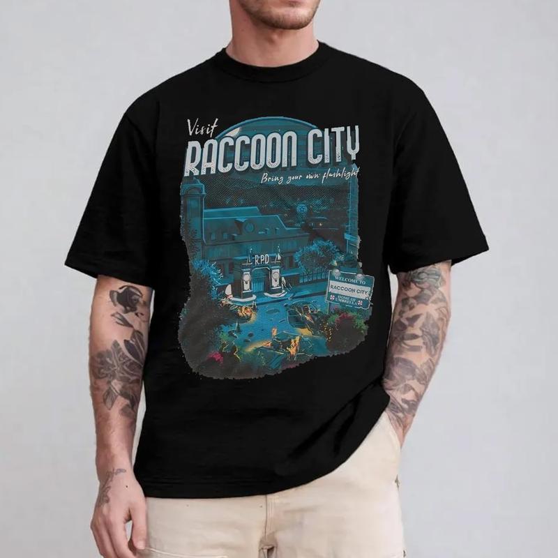 Vintage Visit Raccoon City T-Shirt ,Retro Resident Evil Shirt,Resident Evil Tshirt, Gift For Gaming Lovers Casual Clothing Fabric Menswear Sweatshirts