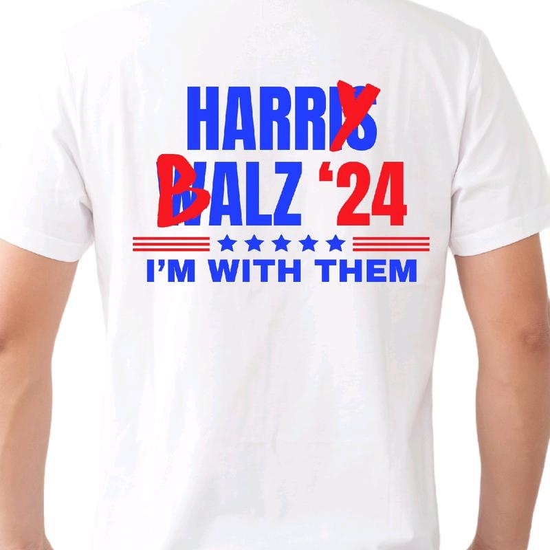 Republican Harris Walz '24 Tshirt Menswear Cotton T-Shirt Top, Casual Crewneck trump  shirt t shirt funny meme