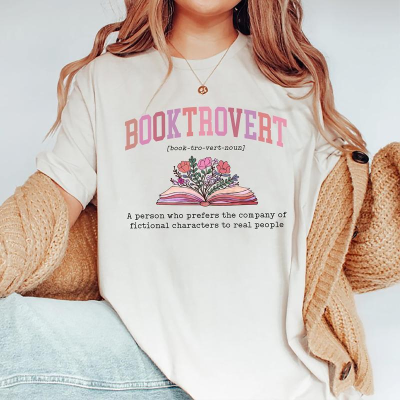 Booktrovert Definition Shirt, Booktrovert T-shirt, Book Lover Graphic Printed Tee, Bookish Soft Fabric Short Sleeve Tee, Comfort Shirt For Nerd Girls,