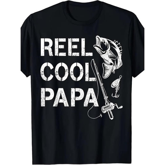 Reel Cool Papa Fishing Dad Gifts Father's Day Fisherman Fish T-Shirt220g, Men's Printed Short Sleeve T Sleeve, Comfortable, Versatile, Everyday Made i