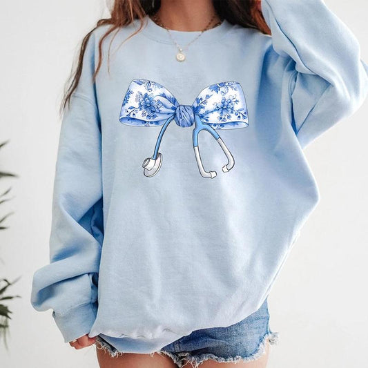 Nurse Stethoscope Bow Sweatshirt, Nurse Toile Bow Sweatshirt, Nurse life Sweatshirt, Nursing School Tee, Nurse Bow Shirt, Nurse Ribbon Shirt, Gift For