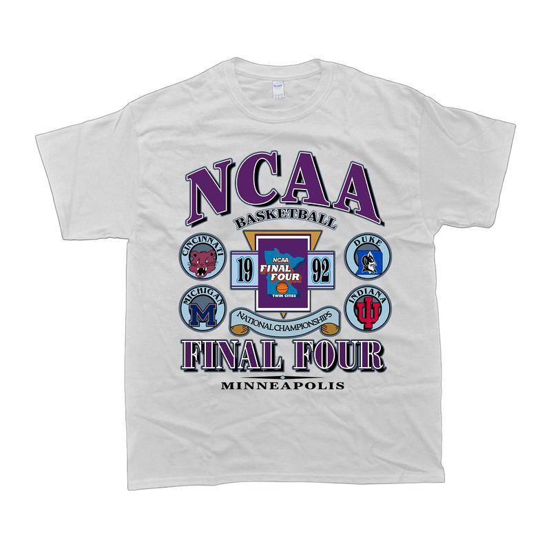 Vintage 1992 Final Four Basketball Tee, Cincinnati Michigan Duke Indiana Shirt Cotton Menswear college merch Top T-Shirt Fabric Embroidered Hoodie