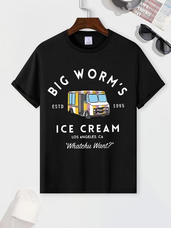 Men's Regular Fit Car Print Round Neck Tee, Street Casual Short Sleeve Crew T-shirt, Daily Outdoor Summer Style, Men's Valentine's Outfit