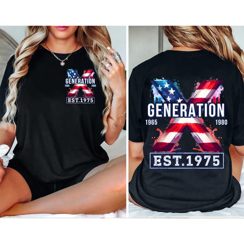 Custom Year Est.1975 Flag Gen X 2 Side T-shirt, Gen X Shirt, Generation 1965-1980 Shirt