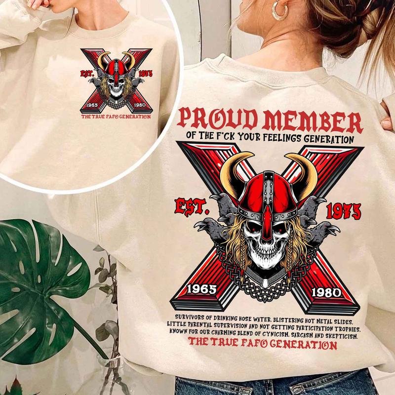 Custom Est.1973 Generation X 2 Side Shirt, Skull GenX 1965-1980 Hoodies, Vintage FAFO GenX Shirt Classic Cotton Fashion