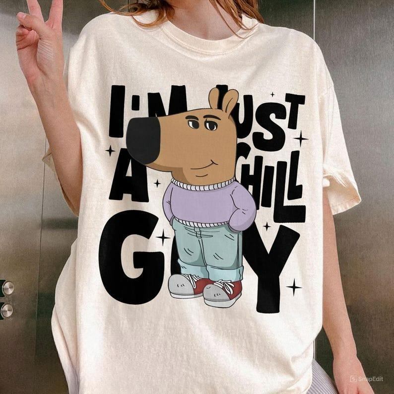 I'm Just A Chill Guy TShirt, Viral Dog Cartoon Shirt, Chill Guy Meme Gift Boyfriend Gift Shirt