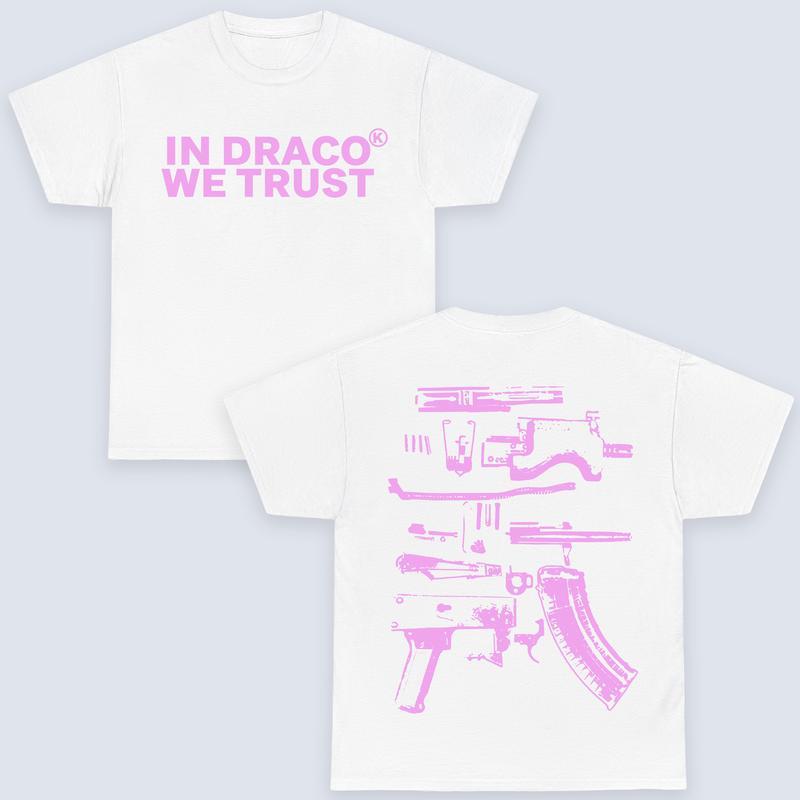 In Draco We Trust Double Sided Tee, White Color and Graphic T-Shirt, Womenswear Top Casual Summer