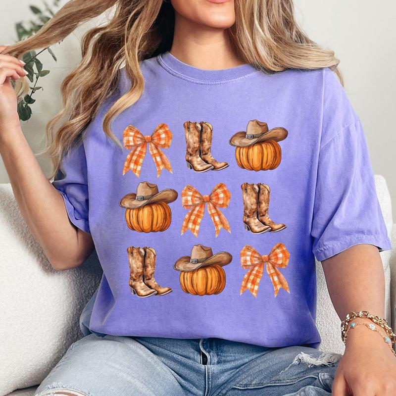 Howdy Pumpkin Shirt, Western Fall Shirt, Fall Coquette Bow , Fall Vibes, Country Cowgirl Fall, Cowgirl Shirt, Thanksgiving Gift, Fall Autumn fall grap