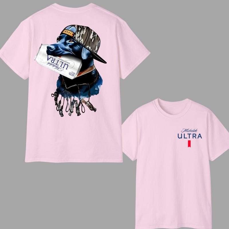Ultra Dog Hunting T-Shirt, Double-Sided Michelob Ultra Beer Design, Camo Cotton Tee for Outdoor Enthusiasts, Unisex T-shirt For Men, For Women
