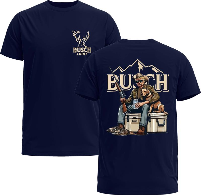 Trump & His Dog Cheers With Busch Beer Unisex Tee-Chillin Like Trump, Busch Beer Lover - Gildan 5000 Graphic T-Shirt for Men & Women Classic Menswear