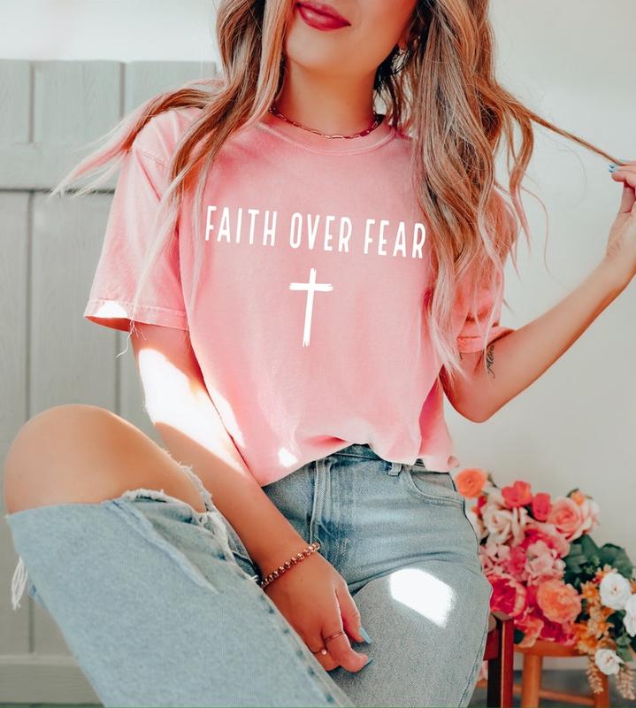Faith Over Fear T-Shirt, Church Shirt, Christian Gift Tee, Religious Shirts, Bible Verse, Jesus Lover, Faith, Inspirational  sweater and hoodie