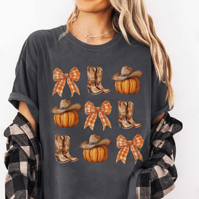 Howdy Pumpkin Shirt, Western Fall Shirt, Fall Coquette Bow , Fall Vibes, Country Cowgirl Fall, Cowgirl Shirt, Thanksgiving Gift, Fall Autumn fall grap