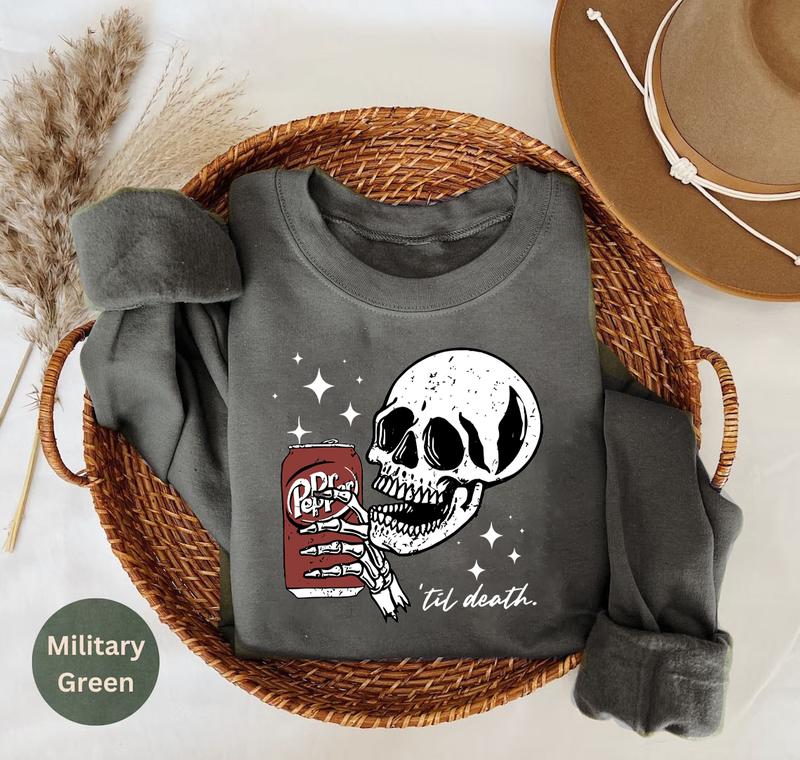 Till Death Dr. Pepper Sweatshirt, Dr. Pepper Halloween Sweatshirt, Skeleton Shirt, Vintage Soda Canned Sweatshirt, Skeleton Drinking Dr. Pepper Shirt,